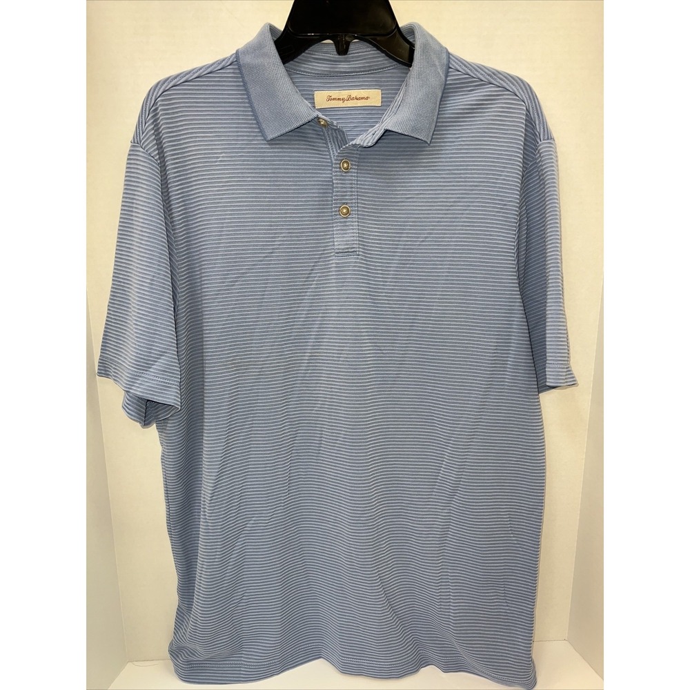 Tommy Bahama Shirt Men's Medium Blue Striped Short Sleeve Polo